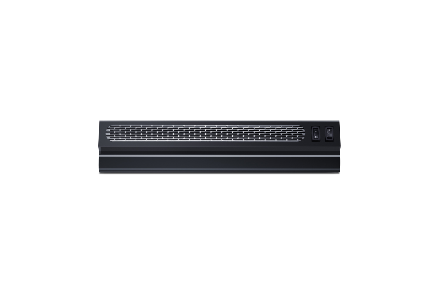18 inch wide under cabinet retractable range hood for ductless use in black, made in the USA with power cord included